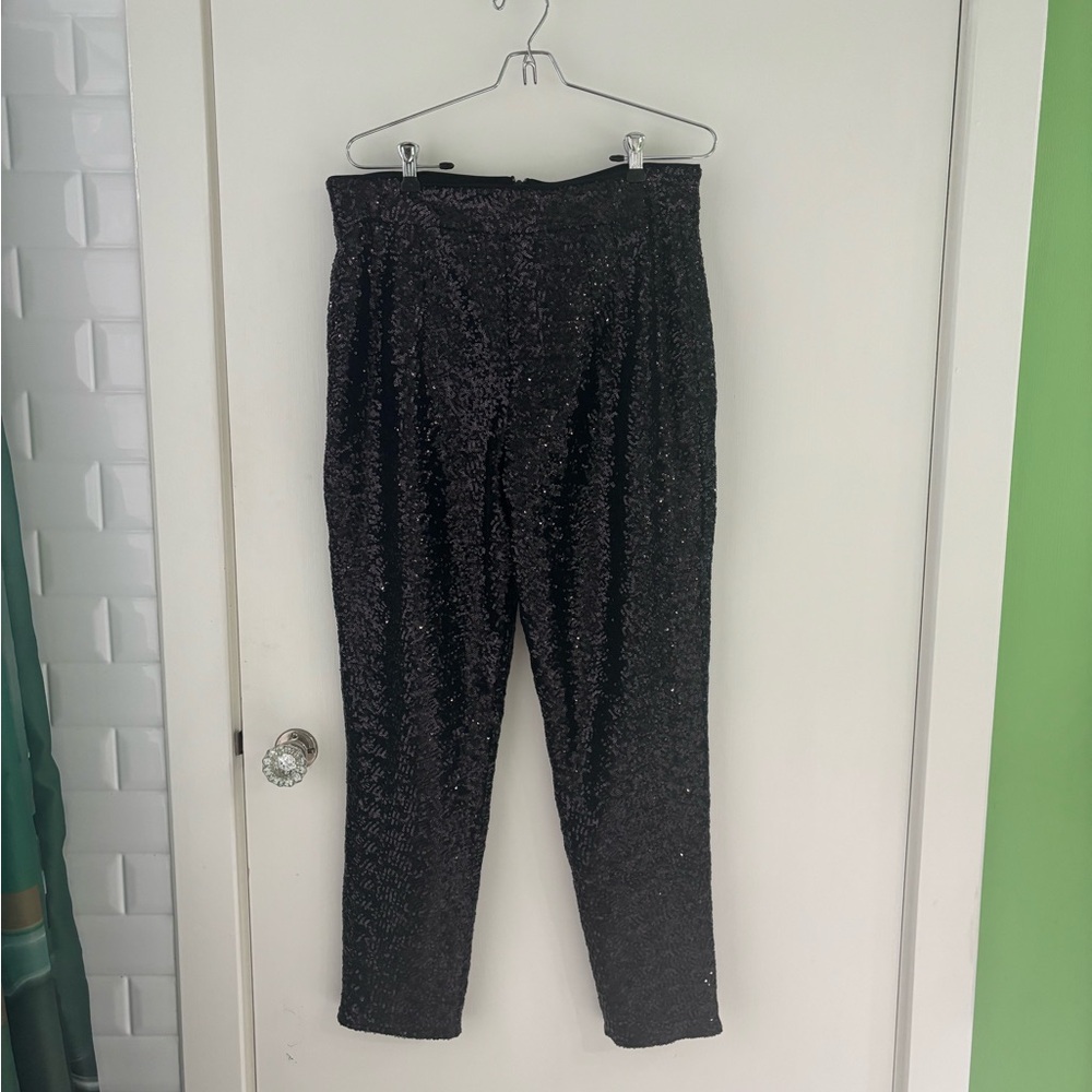 NWT Vixen by Micheline Pitt Black Sequin Cigarette Pants Size XL